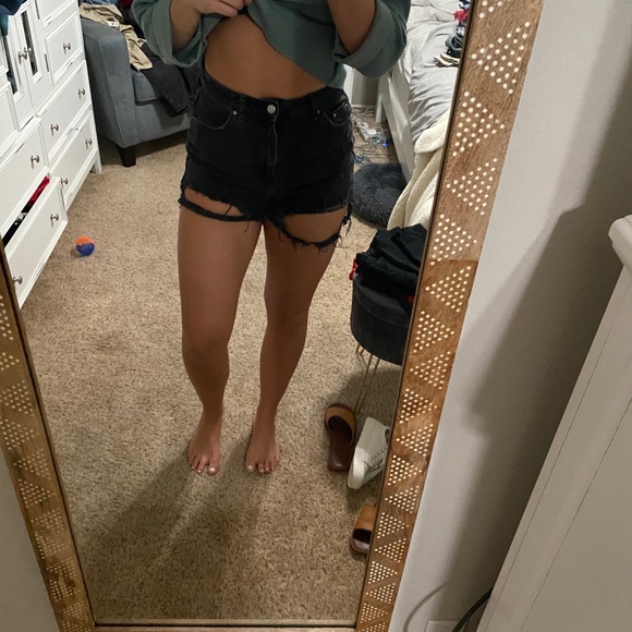 Topshop Pants - Topshop ripped black Jean shorts